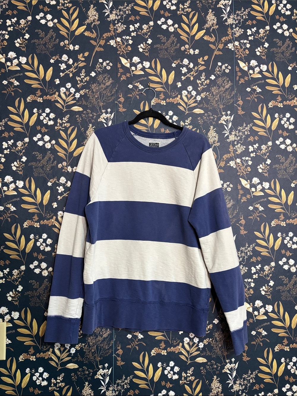 J. Crew Vintage Fleece Men's Blue and White Wide-Stripe Knit Sweater Size L